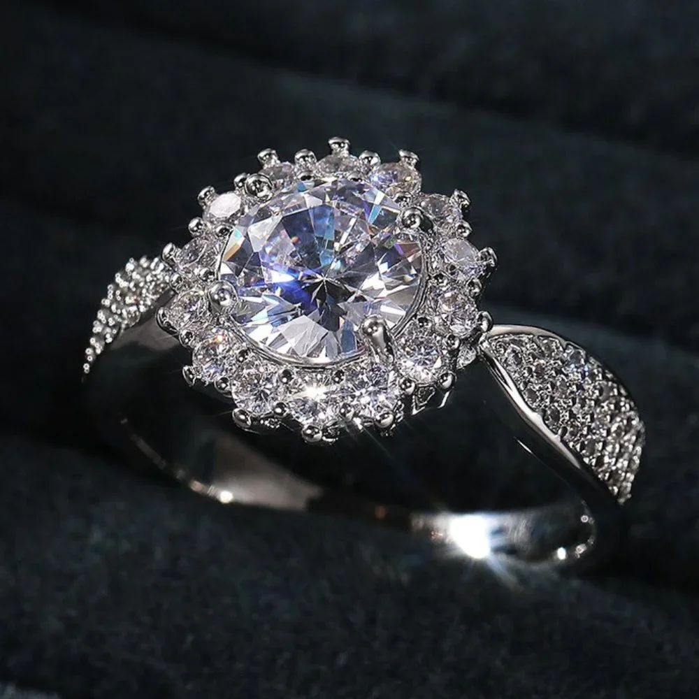 😍925 SILVER MOISSANITE SUN FLOWER WEDDING/ENGAGEMENT RING WOMEN, K754